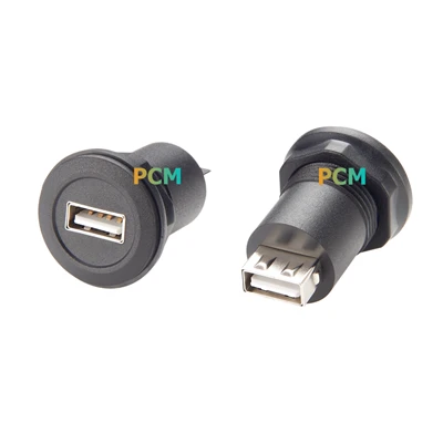 USB Type A 2. 0 수컷에서 여성에서 둥근 패널 마운트를 통과합니다.
